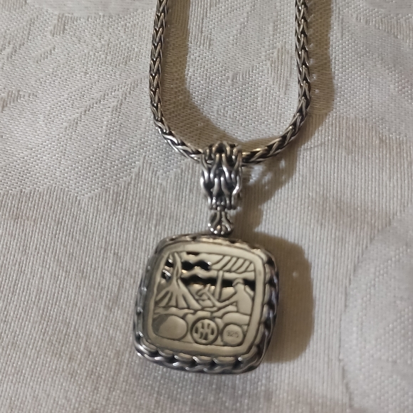 John Hardy Classic Chain Icon Necklace and Hammered Square Pendant, SS - Picture 9 of 9